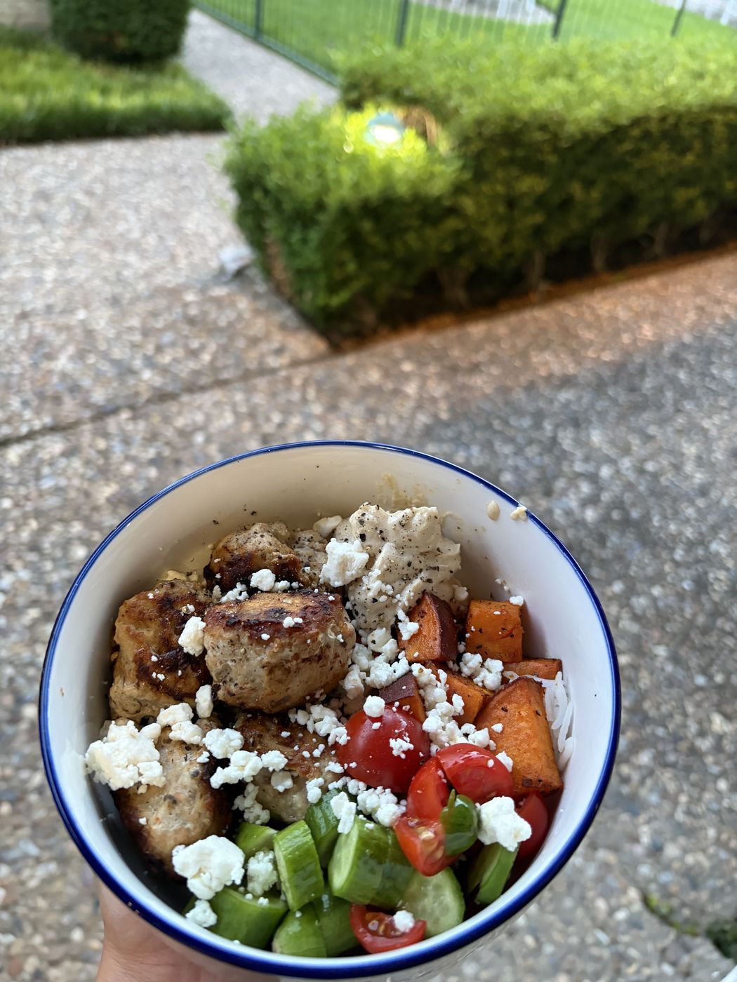 Nourish bowl with vegetables and feta